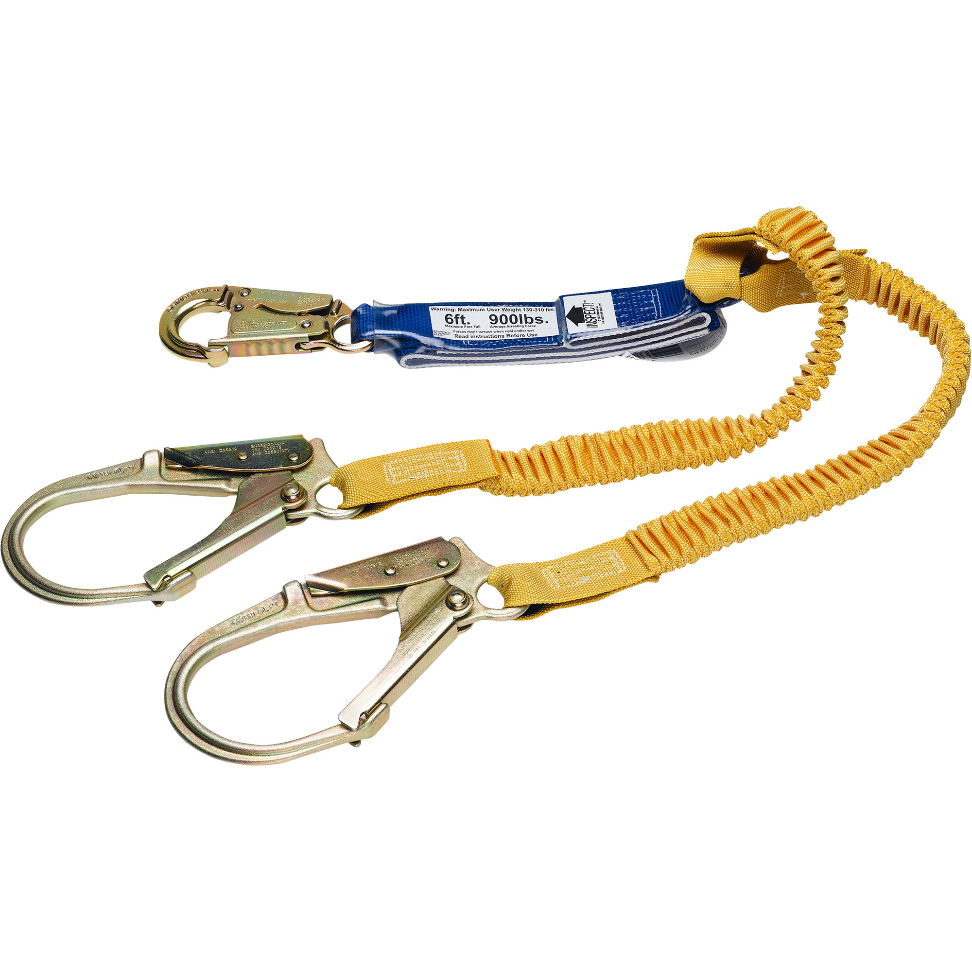 Werner DCELL Shock Pack with 6ft. DeCoil Twin-Leg Lanyard, Snap Hook and Rebar Hook, Model# C441200